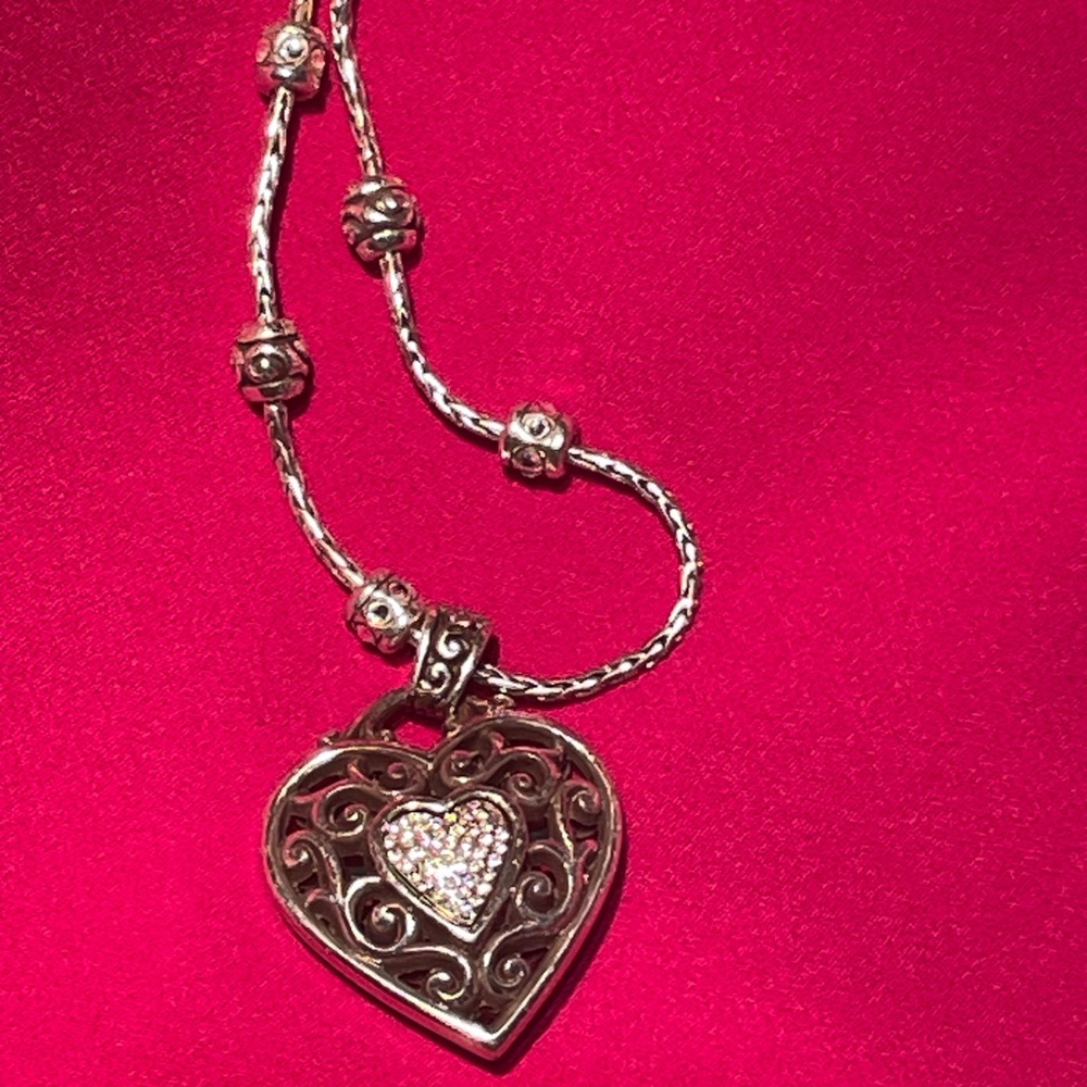 Brighton Silver Reno Heart Necklace with Crystal Accents
